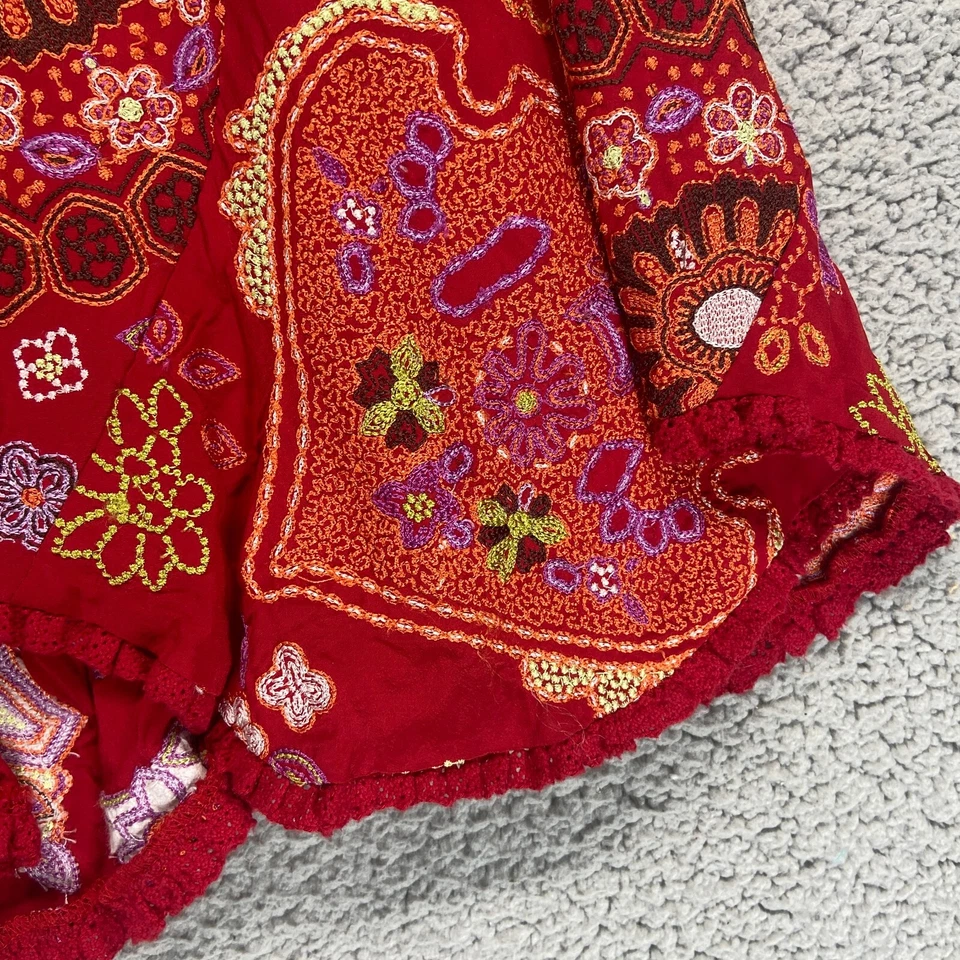 ECI New York Size 14 Embroidered Red 100% Silk Aline Godet Flared Hem Skirt $148 - Image 2 of 4