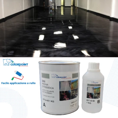 COLORPOINT Resina Epossidica per Pavimenti 1Kg (A+B) 9/11 Mq NERA LUCIDA Bicomponente