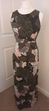 Dorothy Perkins Size 10 Summer Maxi Dress Palm Print Green Pink Holidays 
