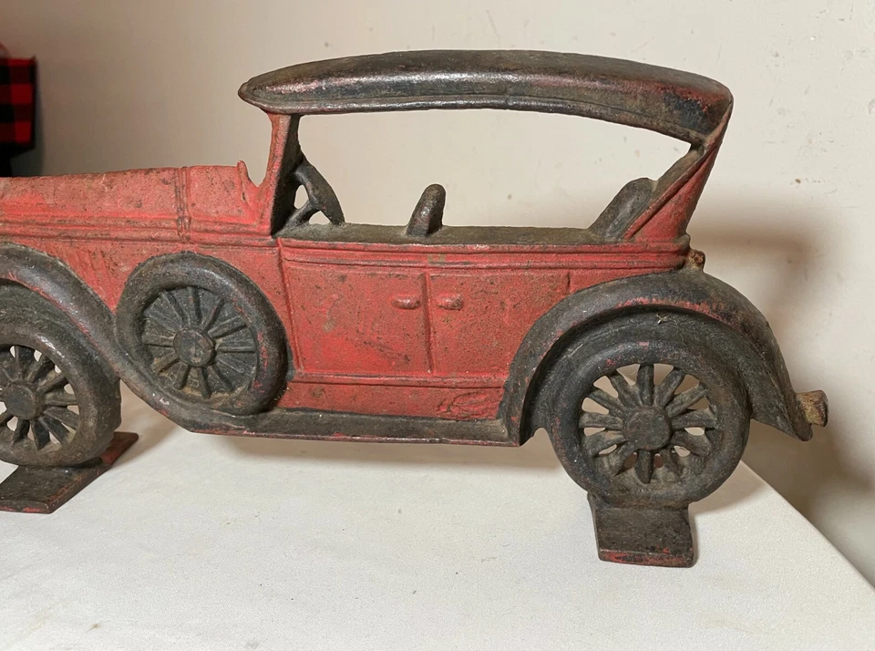 редкий старинный цельный вручную расписанный чугунный фигурный старый дверной стопор автомобиля Ford  - Изображение 2 из 4