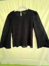 Banana Republic Navy Blue Eyelet Floral Crochet Lace Bell Sleeve Top, Size: XS