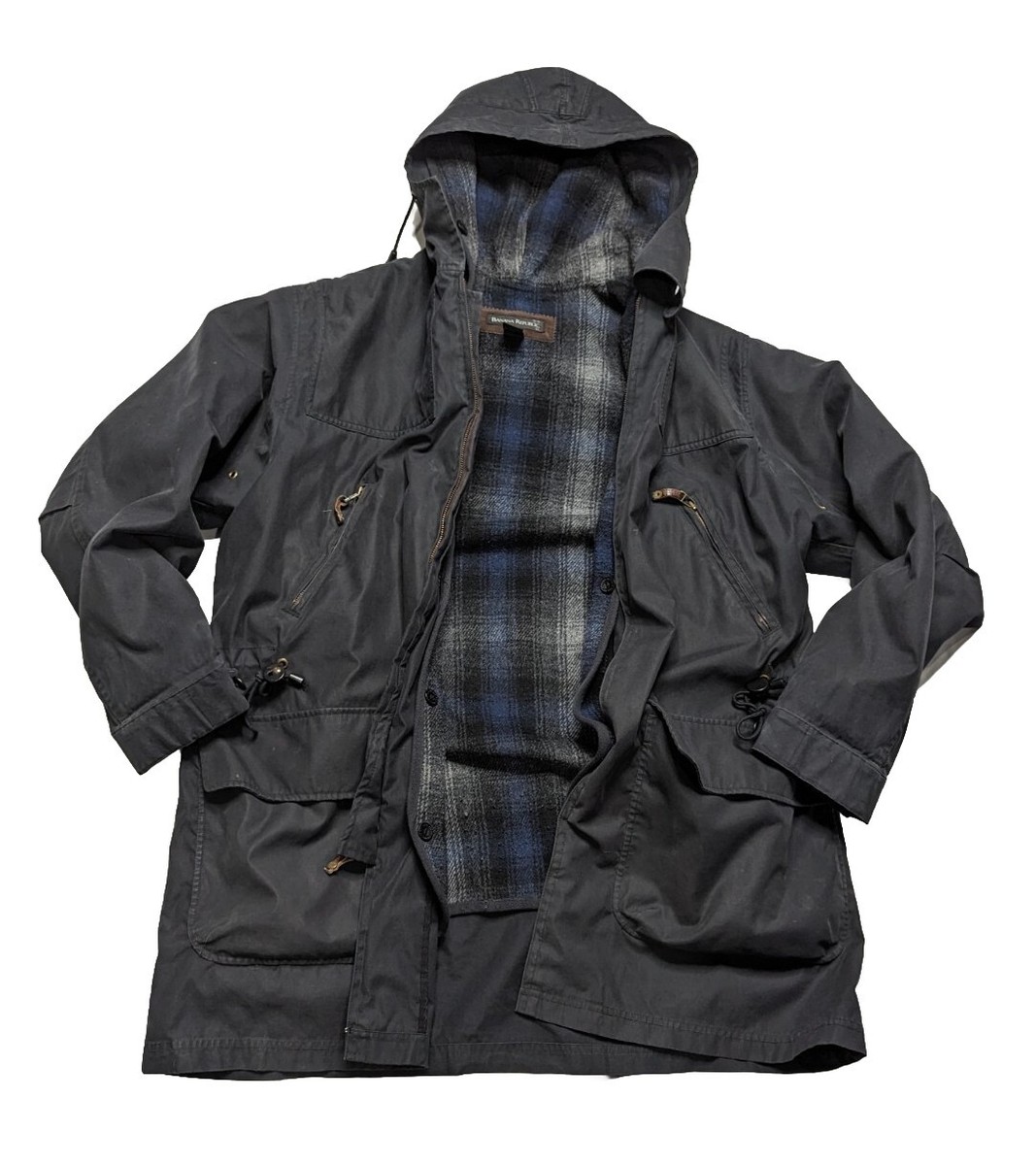 Vintage Banana Republic Overcoat Rain Jacket Wool Liner Hood Men