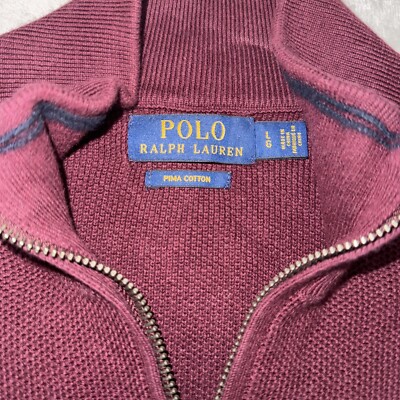 Polo Ralph Lauren Pima Cotton セーター Polo Ralph Lauren Men's Pima Cotton Quarter-Zip Burgundy Sweater