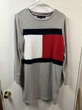 Tommy Hilfiger Women’s Small Sweater Dress Big Graphic Navy Red White Flag