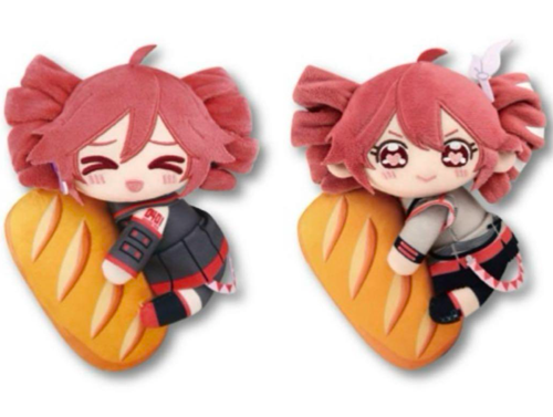 Kasane Teto French Bread Baguette Plush - tampilan depan dengan rambut twin-drill merah