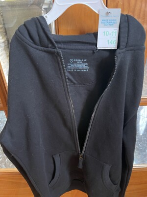 Primark Cares Girls Black Long Sleeves Pockets Full Zip Hoodie Size 10-11 New