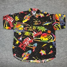 Vintage 90s Planet Hollywood Galaxy Button Up Shirt Size Large Colorful VTG