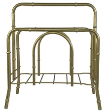 Vintage MCM Metal Faux Bamboo Record Magazine Storage Rack Brass