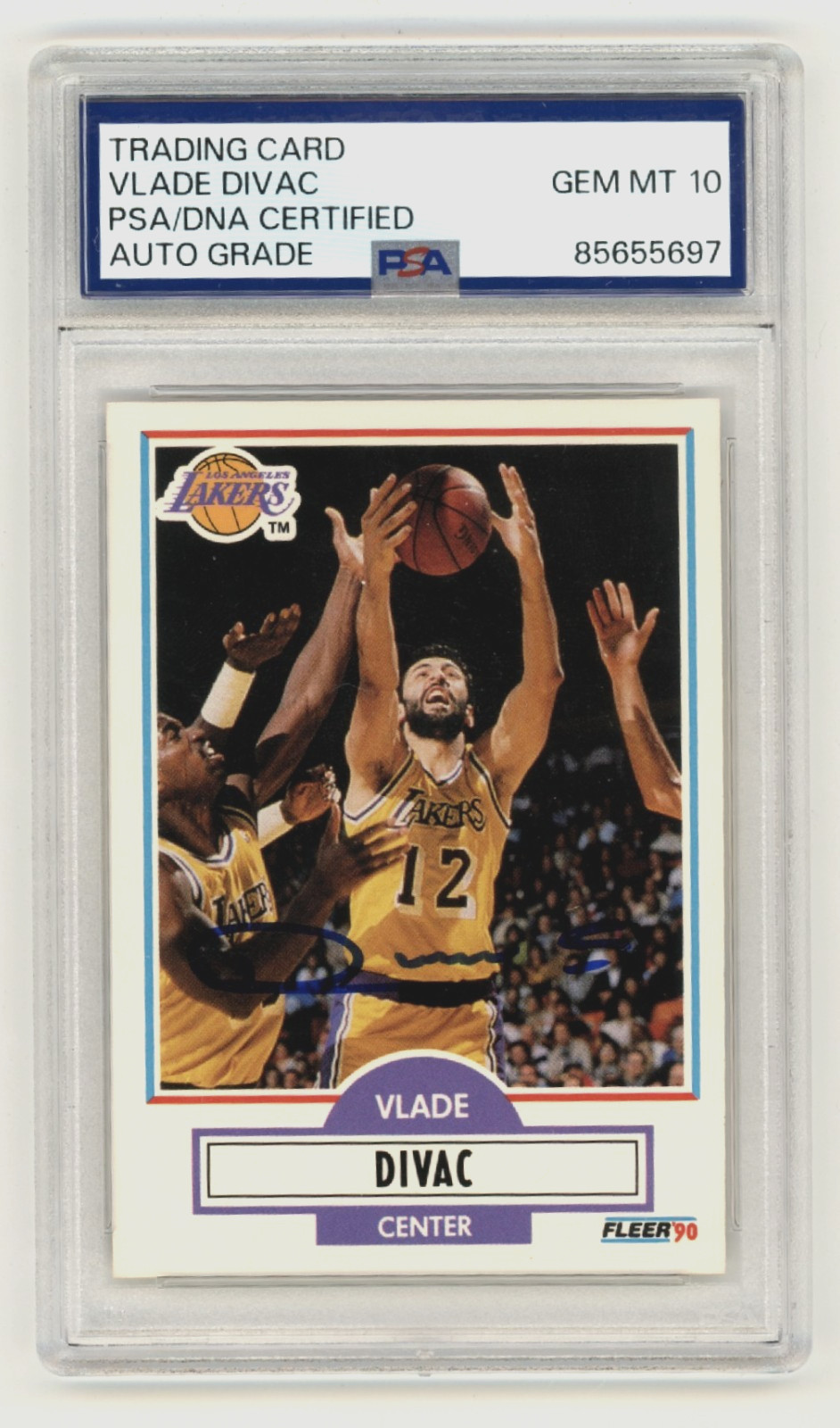 Vlade Divac 1990-91 Fleer #91 Signed Rookie RC PSA 10 Auto Los Angeles Lakers
