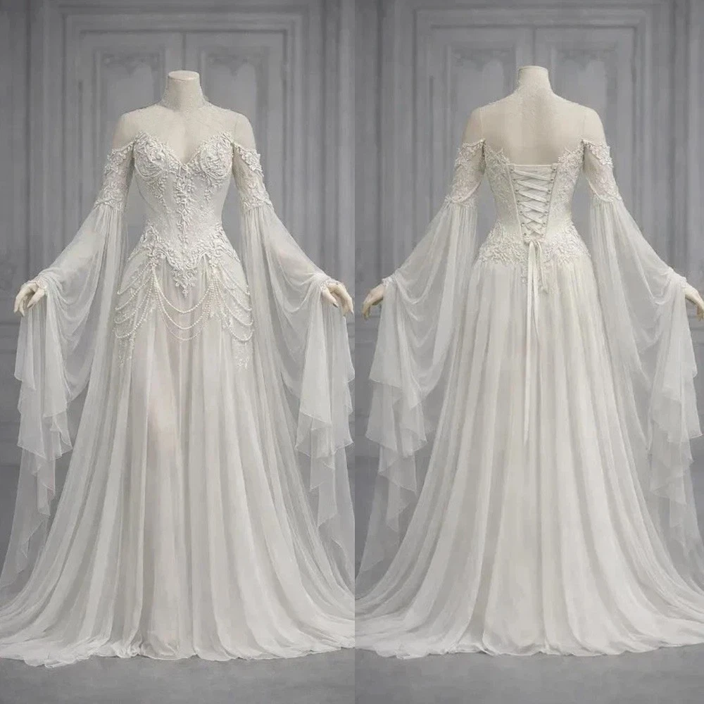 ebay bohemian wedding dress White Boho Long Sleeve Dresses for sale SCHL005134_B Group Color:platinum Maxi Dress Best Birthday