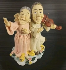 Vtg Sansco 1997 Grandpa Grandma Angel Figurines Violin Singing 6” tall Humorous