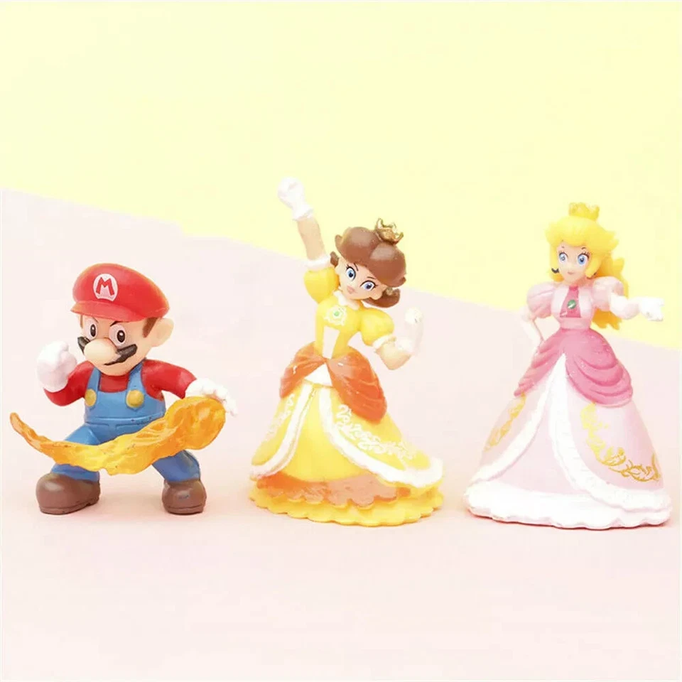 Conjunto de 18 peças B bonecos de brinquedo Super Mario Bros Luigi Toad Yoshi enfeite de bolo festa - Imagem 3 de 4