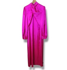 NWT Asos Satin Hot Pink Maxi Dress 10 Long Sleeve High-Neck