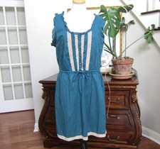 Converse One Star Teal Blue Cotton Dress Bohemian Sleeveless Cami Size L New!