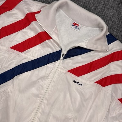 Vintage Reebok Track Suit USA Made Large White Red Blue Nylon 80s 90s Set