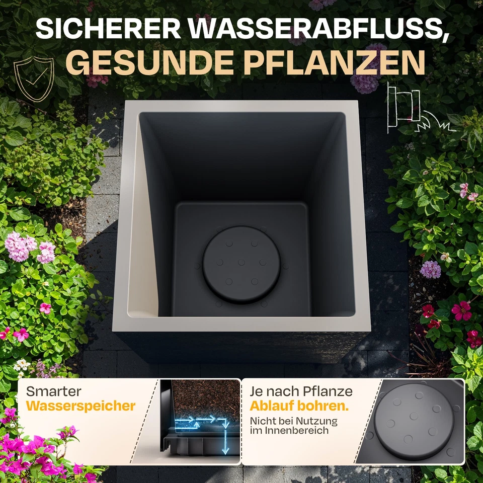 Pflanzkübel Blumenkübel Basalt Wasserspeicher Blumentopf Pflanztopf Steinoptik - Bild 4 von 4