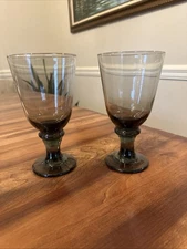 Libbey Set of 6 Nova Black Glass Water Goblets Drinking Glasses 