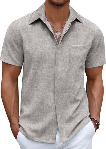 Men's Casual Linen Beach Shirt Button Down Summer Shirt Hawaiian Shirts - Afbeelding 11 van 65
