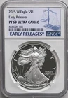2025-W Proof $1 American Silver Eagle NGC PF69 UC ER Blue Label