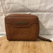 Women’s Frye and Co. Tooled leather Zip Around Wallet 3 Inside Pockets