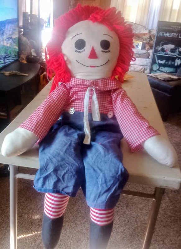 100% Handmade Vintage Raggedy Andy Doll Large 36” Yarn I LOVE YOU Embroided 