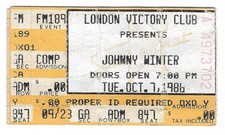 Johnny Winter 10/7/86 Tampa FL London Victory Club Rare Ticket Stub