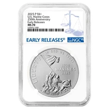2025-P UNC $1 U.S. Marine Corps 250th Anniversary Silver Commemorative NGC MS70