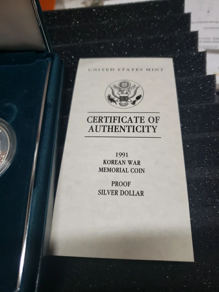UNITED STATES MINT 1991 KOREAN WAR MEMORIAL COIN SILVER DOLLAR $1 PROOF+BOX+COA - Image 3 of 4