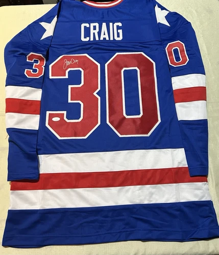 Jim Craig Auto Custom Signed Hockey Jersey JSA size XL Team USA certified