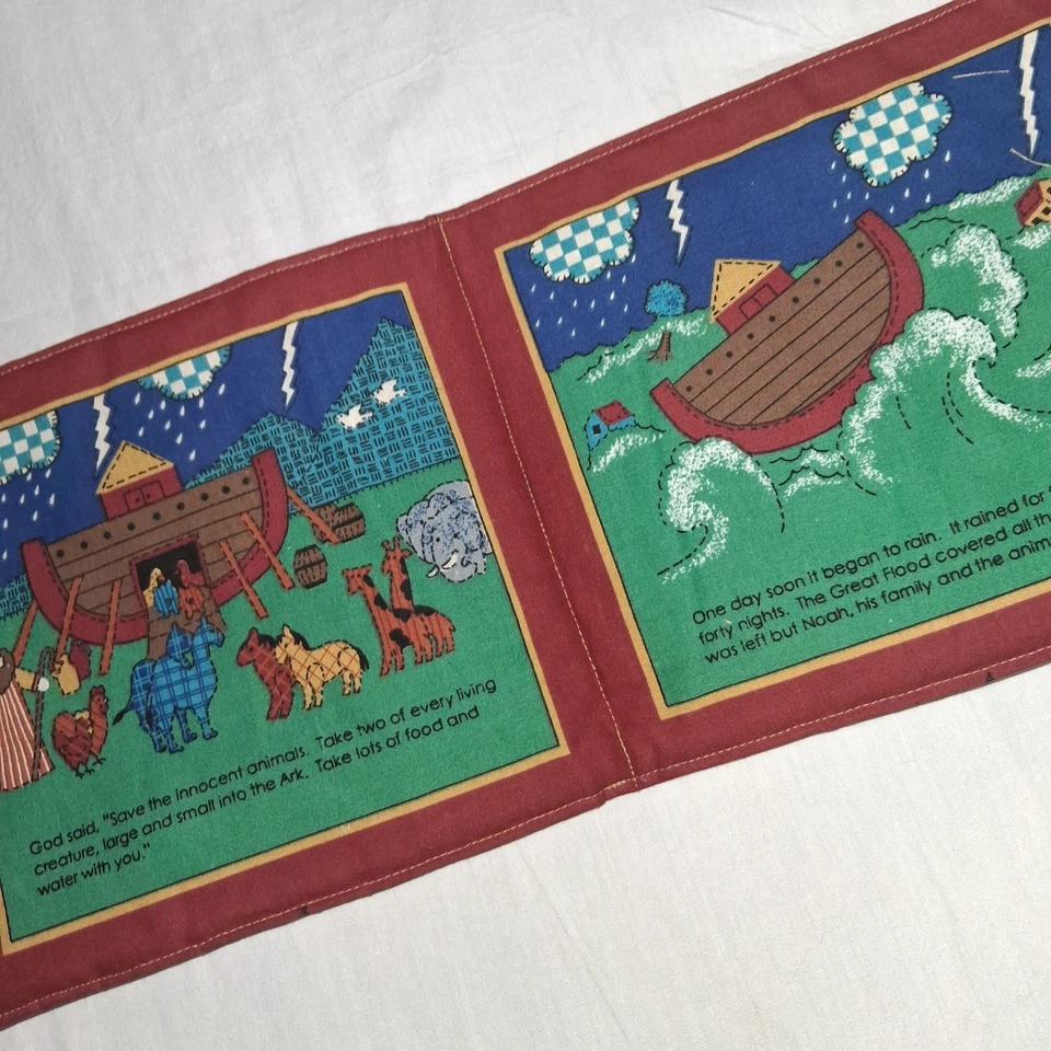 Edredón artesanal panel libro cuentos tela arca de Noé vintage decoración Foto 3 de 4