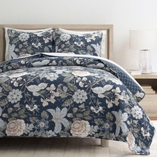 Sydney Reversible Cotton Quilt Navy/multi 3 Piece Set Full/queen Soft Lightweigh