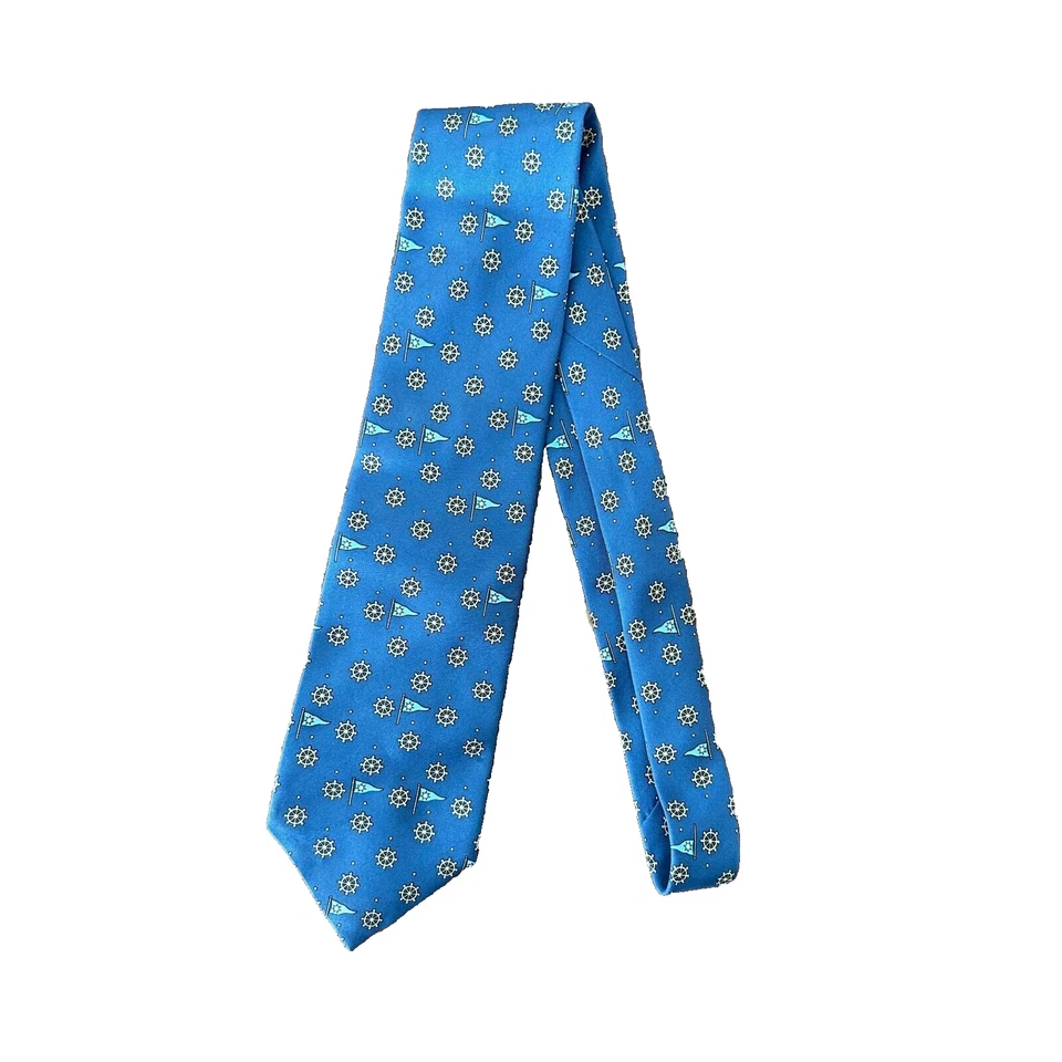 Gravata de seda padrão náutico azul Emilio Pucci feita em Florença Itália - Imagem 2 de 4