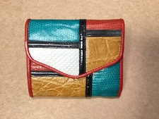 VINTAGE SHARIF / SPAIN LEATHER PATCHWORK MINI KISS LOCK BI-FOLD WALLET **VGUC**