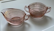 Vintage Manhattan Rosa Depression Glas Offen Zucker & Milchkännchen Anchor Hocking