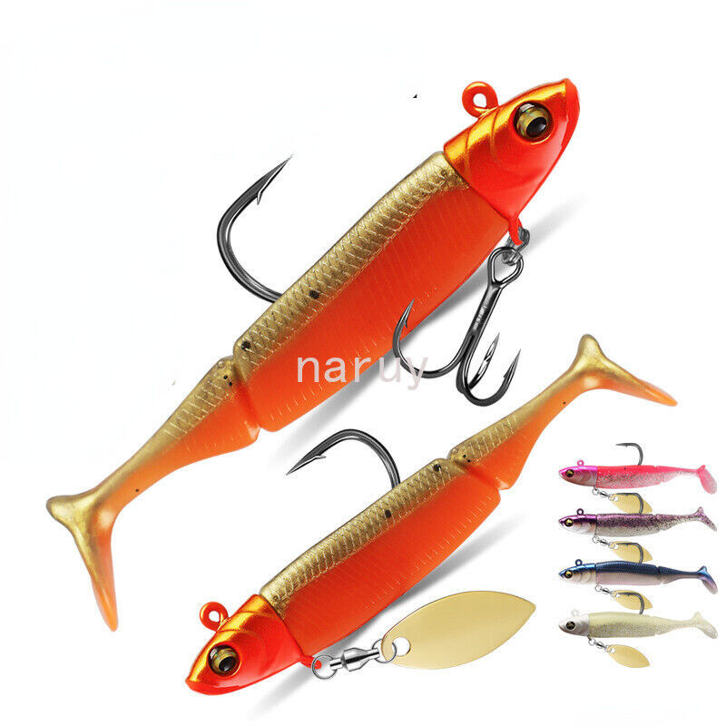 2PCS Bass Jig Head Soft Bait With Spoon Swimbait Saltwater  Freshwater