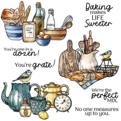 Kitchen Tools Bread Eggs Oil Teapot Baking Makes Life Sweeter Clear Stamps Craft