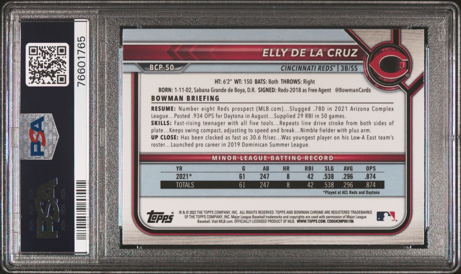 PSA 10 ELLY DE LA CRUZ 1st 2022 Bowman Chrome Prospects Rookie Card RC GEM MINT view 3