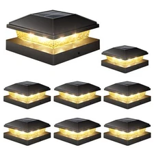 4X4 Solar Fence - Post Cap Lights 8Pack Outdoor Waterproof, Black Deck Post Cap