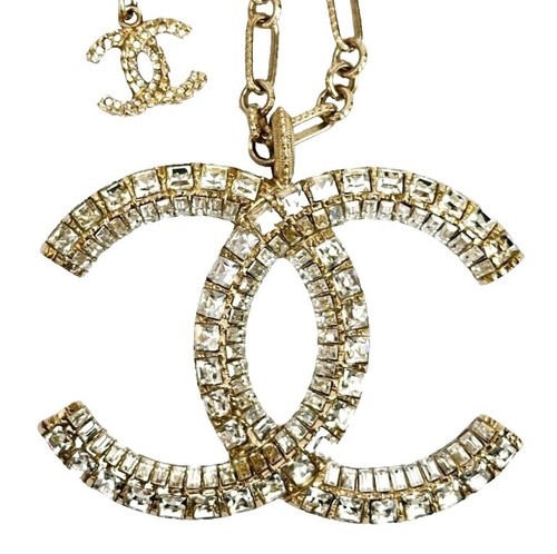 Chanel 18K Gold Plated Crystal CC Logo Circle Turn Necklace | eBay