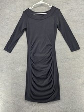 Express Dress Womens Medium Off Shoulder 3/4 Sleeve Black Ruched Front