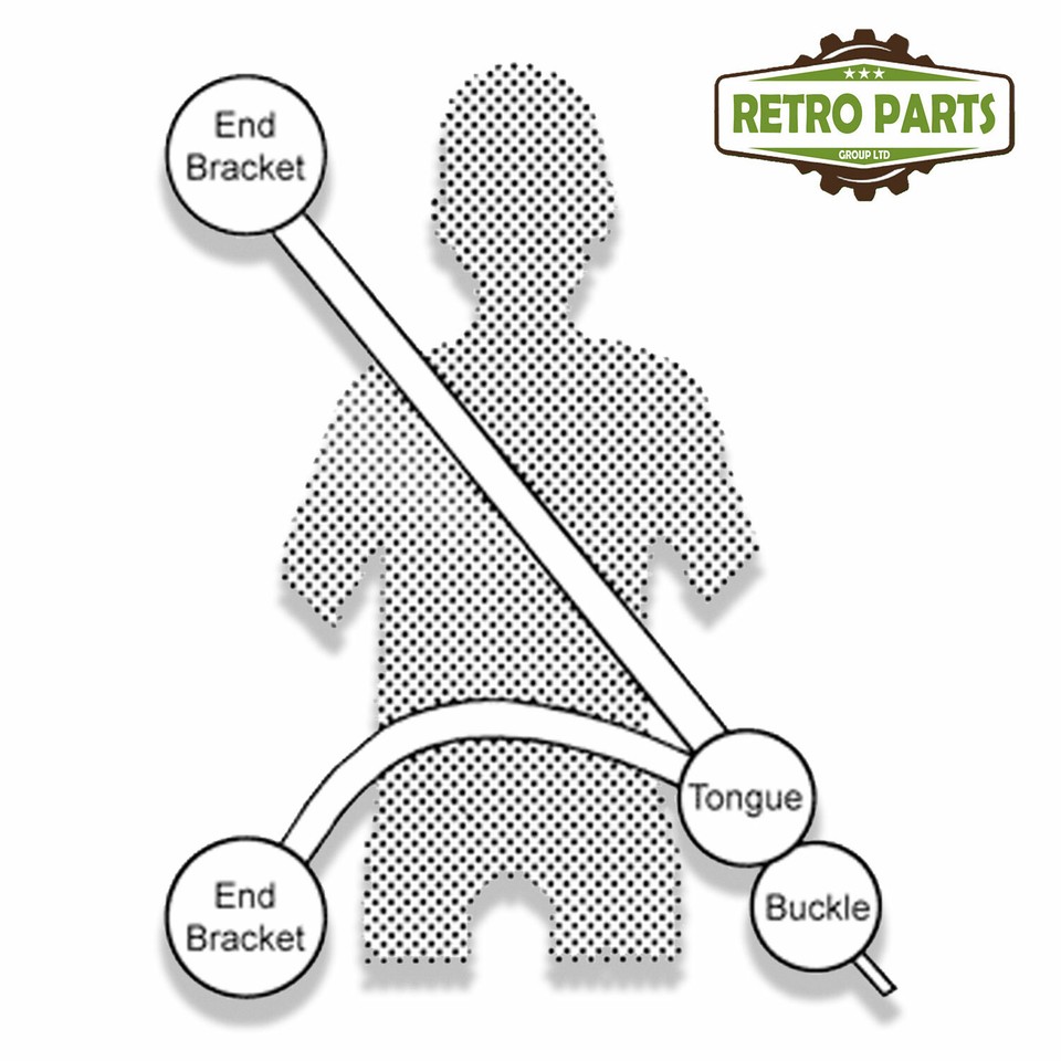 Classic Car Static Seat Belt Front 3 Fixing Points 30cm Buckle Black ...