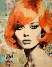 Handmade 8x10 Retro Vibes #34 Woman w. Paint Collage Cotton Fabric Block