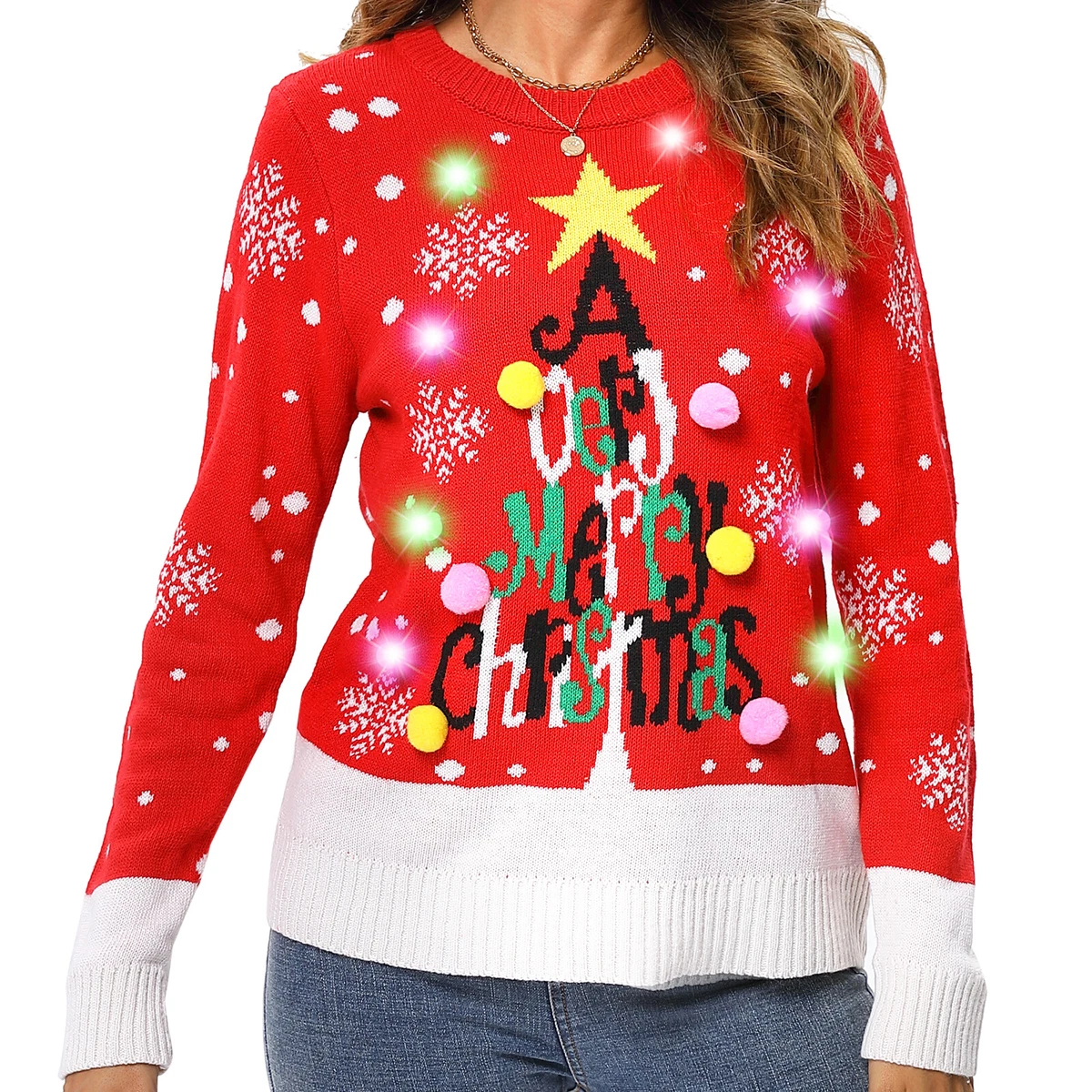 Womens ugly christmas sweater with lights sale