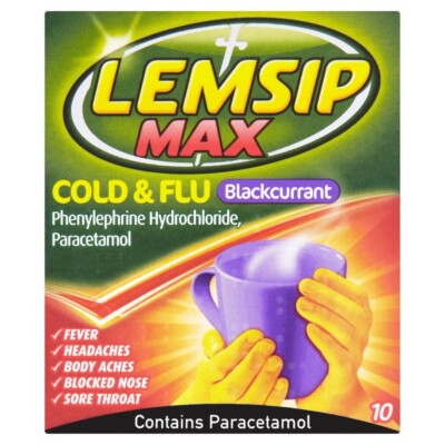 Lemsip Max Cold & Flu Blackcurrant 10 Sachets
