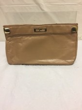 Vintage Excel Women s Tan Leather Clutch Handbag Purse 70s 60s Retro Hipster vtg