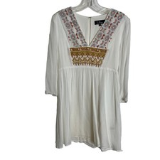 Lulus Womens Mini Dress Size XS Embroidered Boho V Neck Long Sleeve Rayon Lined