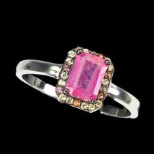 925 Sterling Silver Ring Octagon Ruby 7x5mm Sapphire Gemstone Jewelry Size 9