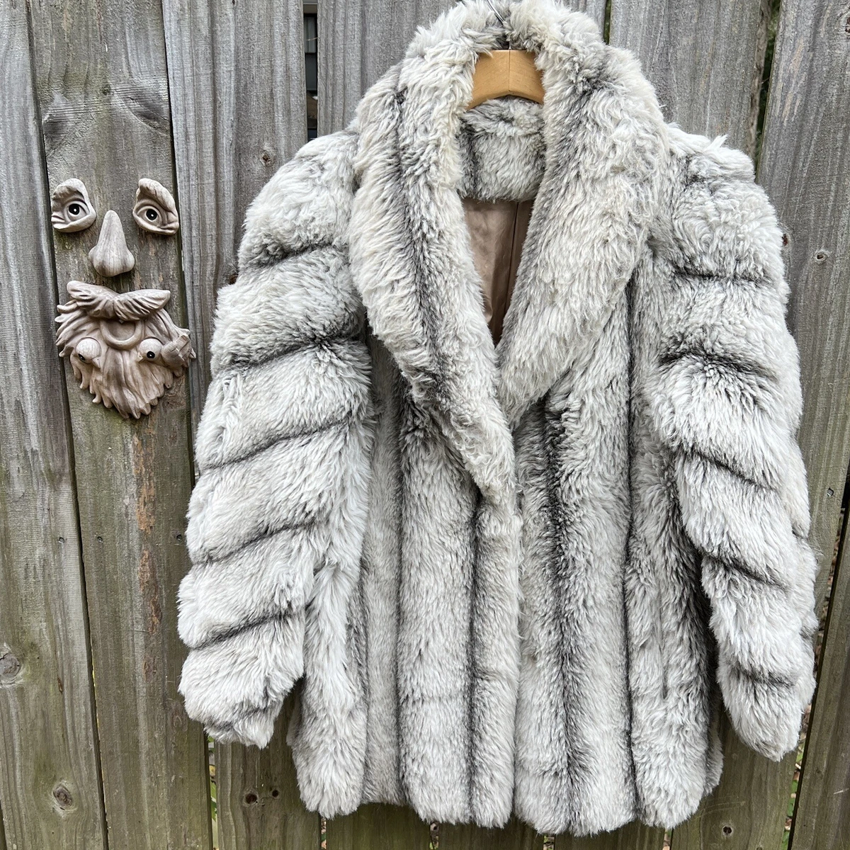 Faux Fur Coat Jacket Vintage 80s Hollywood Glam Snow Leopard Size