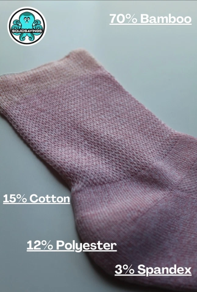 3 pares de calcetines rosas unisex para diabéticos - talla grande (10-12) **Hechos con bambú** Foto 2 de 4