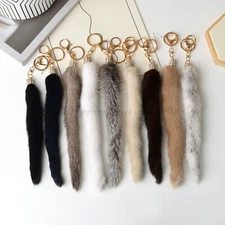 Real Natural White Mink Tail Fur Tail Keychain Bag Charm Bag Accessory 16-20cm